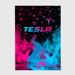 Постер Tesla - neon gradient: символ сверху