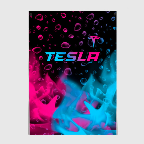 Постер Tesla - neon gradient: символ сверху