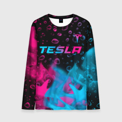 Мужской лонгслив 3D Tesla - neon gradient: символ сверху