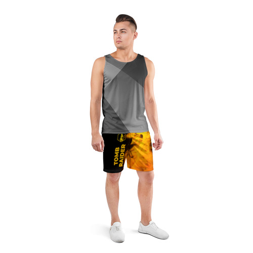 Мужские шорты спортивные с принтом Tomb Raider - gold gradient: по-вертикали, вид сбоку #3