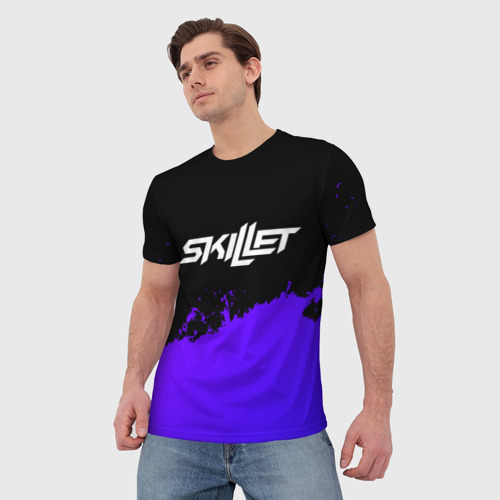Мужская футболка 3D Skillet purple grunge, цвет 3D печать - фото 3