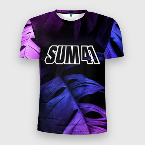 Мужская футболка 3D Slim с принтом Sum41 neon monstera, вид спереди #2