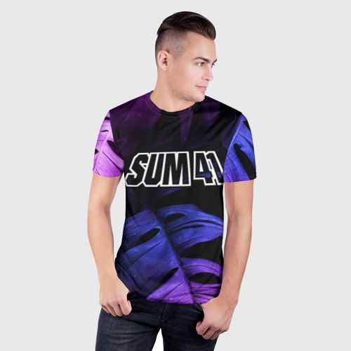 Мужская футболка 3D Slim с принтом Sum41 neon monstera, фото на моделе #1