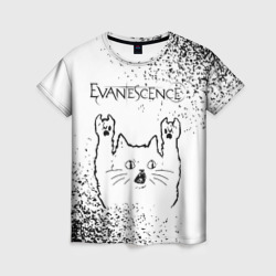 Женская футболка 3D Evanescence рок кот на светлом фоне