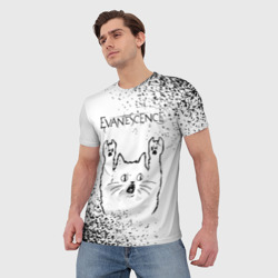 Мужская футболка 3D Evanescence рок кот на светлом фоне - фото 2