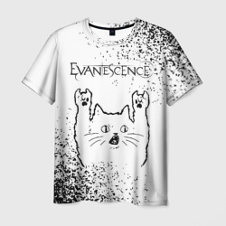 Мужская футболка 3D Evanescence рок кот на светлом фоне