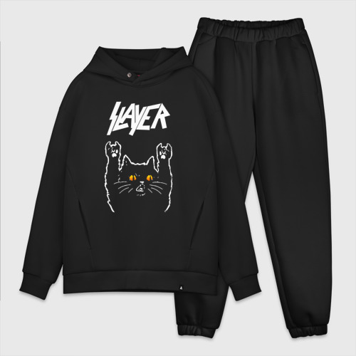 Мужской костюм oversize хлопок Slayer rock cat, цвет черный