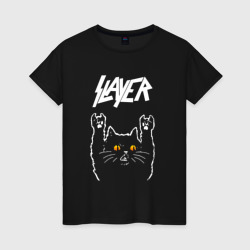 Женская футболка хлопок Slayer rock cat