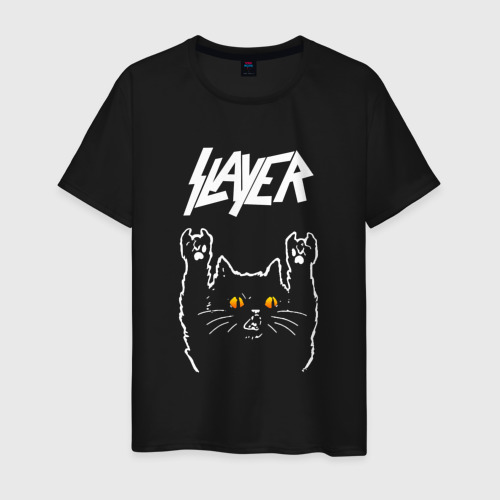 Мужская футболка хлопок Slayer rock cat, цвет черный