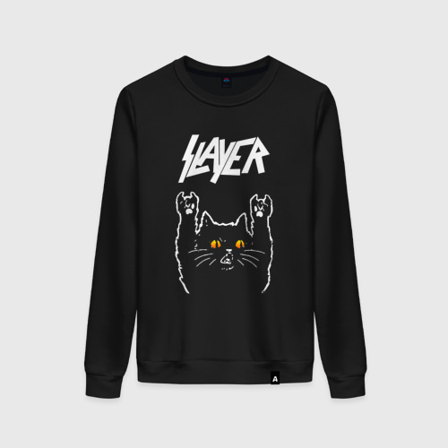 Женский свитшот хлопок Slayer rock cat, цвет черный