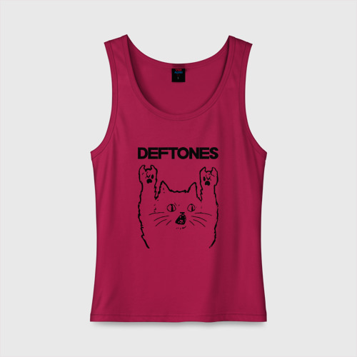 Женская майка хлопок Deftones - rock cat, цвет маджента