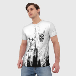 Мужская футболка 3D Mayhem и рок символ на светлом фоне - фото 2