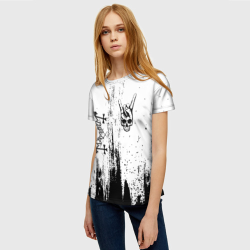 Женская футболка 3D Mayhem и рок символ на светлом фоне, цвет 3D печать - фото 3