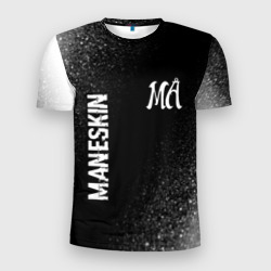 Мужская футболка 3D Slim Maneskin glitch на темном фоне: надпись, символ