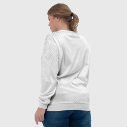 Свитшот с принтом Deftones glitch на светлом фоне для женщины, вид на модели сзади №3. Цвет основы: белый