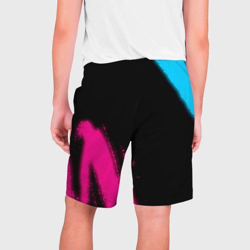 Мужские шорты 3D с принтом Aerosmith - neon gradient: надпись, символ, вид сзади #1