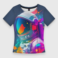 Женская футболка 3D Slim Космонавт - акварельные мазки