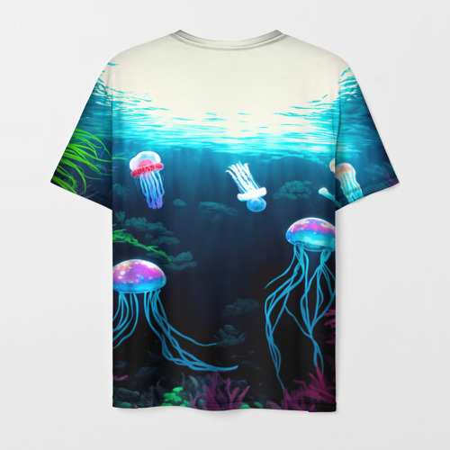 Мужская футболка 3D с принтом Девушка ихтиолог с медузами, вид сзади #1