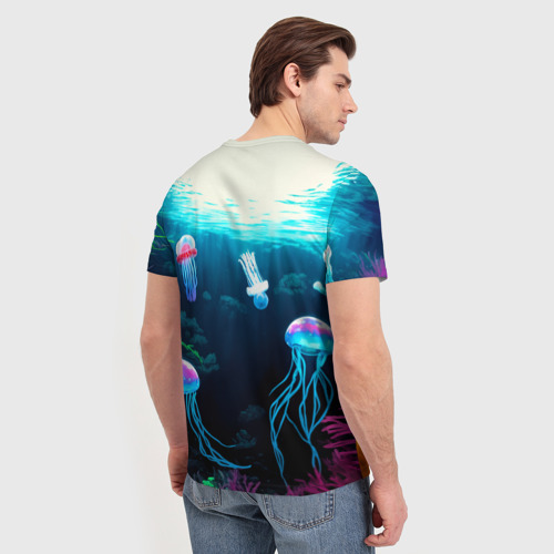 Мужская футболка 3D с принтом Девушка ихтиолог с медузами, вид сзади #2