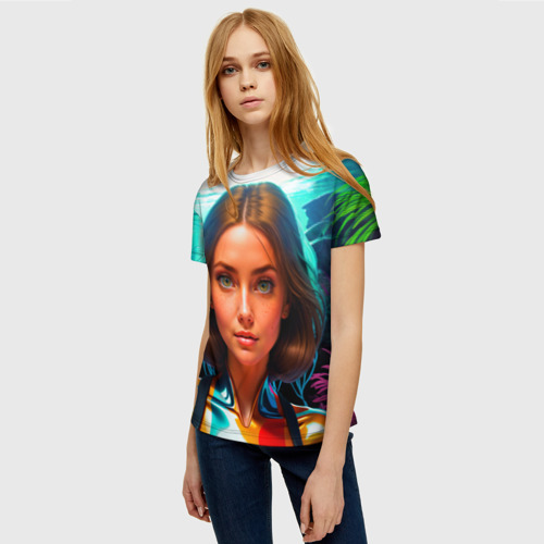 Женская футболка 3D Девушка ихтиолог с медузами, цвет 3D печать - фото 3