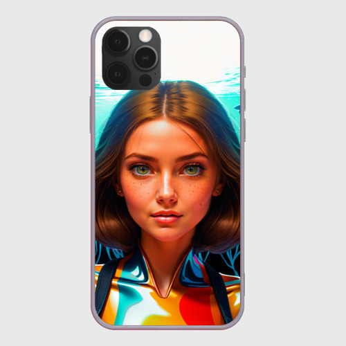 Чехол для iPhone 12 Pro Max с принтом Девушка ихтиолог с медузами, вид спереди #2