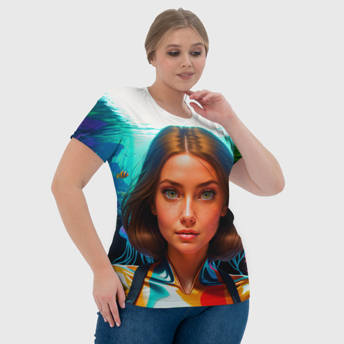 Женская футболка 3D Девушка ихтиолог с медузами, цвет 3D печать - фото 6