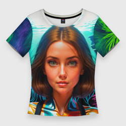 Женская футболка 3D Slim Девушка ихтиолог с медузами