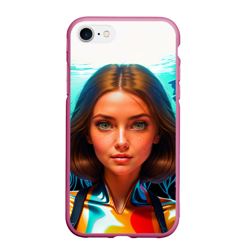 Чехол для iPhone 7/8 матовый с принтом Девушка ихтиолог с медузами, вид спереди #2