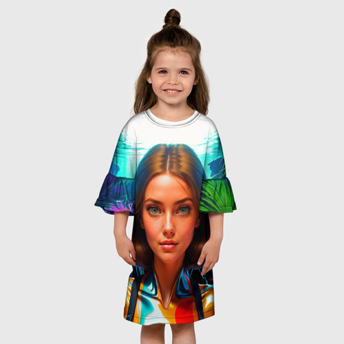 Детское платье 3D с принтом Девушка ихтиолог с медузами, вид сбоку #3