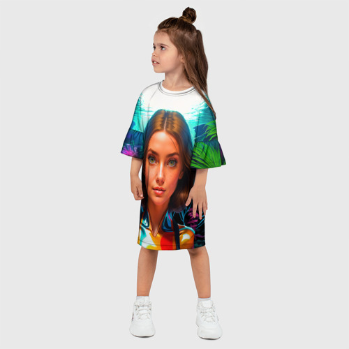 Детское платье 3D с принтом Девушка ихтиолог с медузами, фото на моделе #1