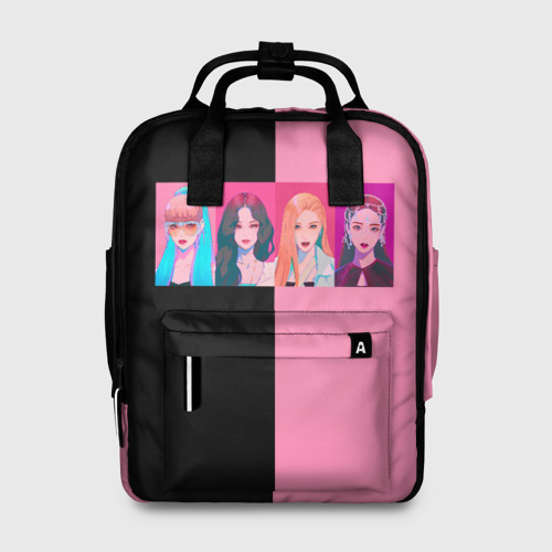 Женский рюкзак 3D Группа Black pink на черно-розовом фоне