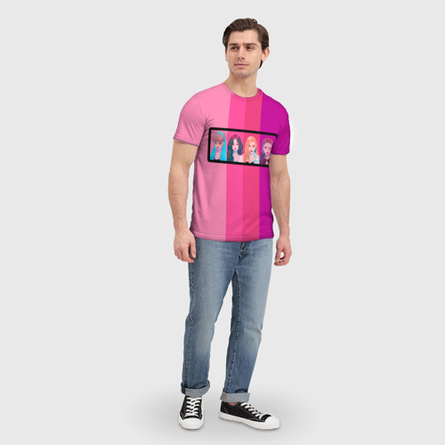 Мужская футболка 3D с принтом Группа Black pink на фоне оттенков розового, вид сбоку #3