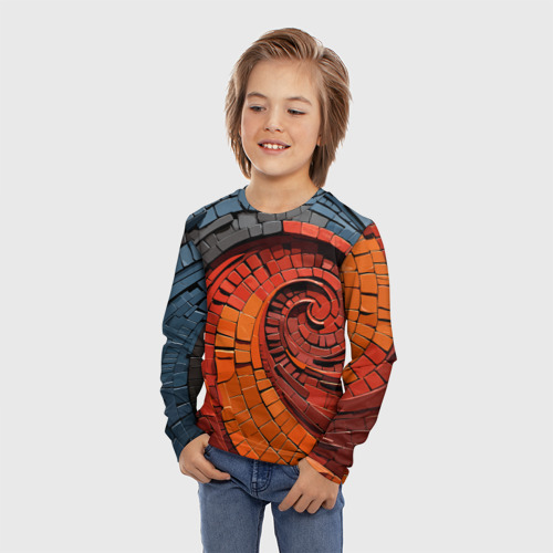 Детский лонгслив 3D с принтом Кирпичная кладка спираль, фото на моделе #1