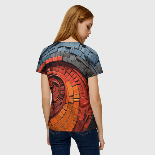 Женская футболка 3D с принтом Кирпичная кладка спираль, вид сзади #2