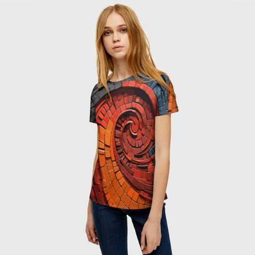 Женская футболка 3D с принтом Кирпичная кладка спираль, фото на моделе #1