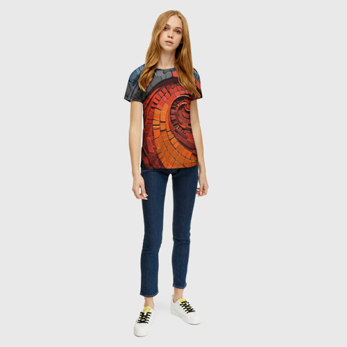 Женская футболка 3D с принтом Кирпичная кладка спираль, вид сбоку #3