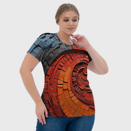 Женская футболка 3D с принтом Кирпичная кладка спираль, фото #4