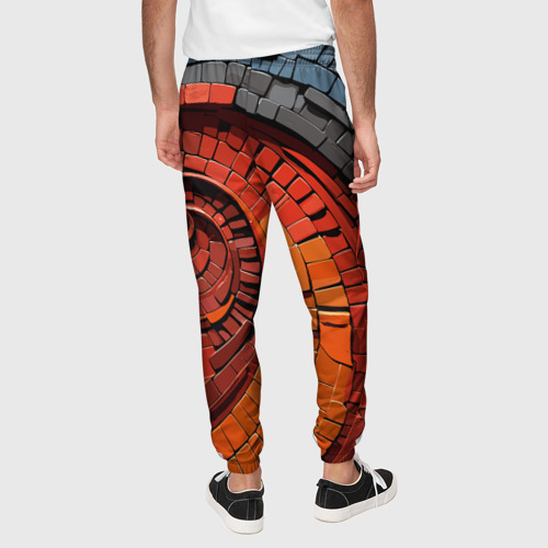 Мужские брюки 3D с принтом Кирпичная кладка спираль, вид сзади #2