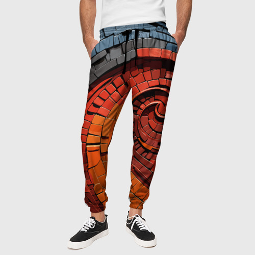 Мужские брюки 3D с принтом Кирпичная кладка спираль, вид сбоку #3
