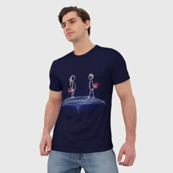 Мужская футболка 3D Влюблённые с сердцами на темном фоне - фото 2