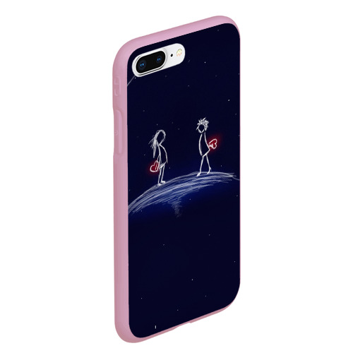 Чехол для iPhone 7Plus/8 Plus матовый Влюблённые с сердцами на темном фоне, цвет розовый - фото 3