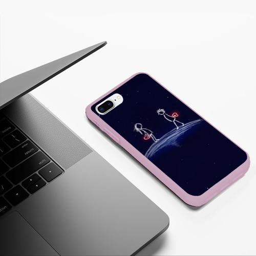 Чехол для iPhone 7Plus/8 Plus матовый Влюблённые с сердцами на темном фоне, цвет розовый - фото 5
