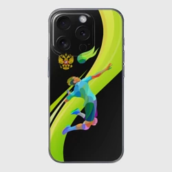 Чехол для iPhone 15 Pro Max силиконовый с защитой камеры Волейбол Россия