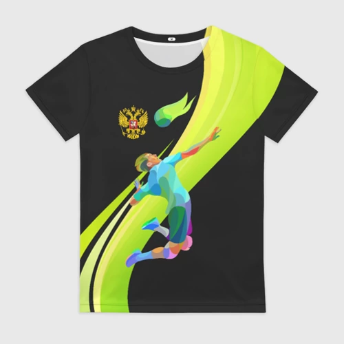 Женская футболка 3D с принтом Волейбол Россия, вид спереди #2