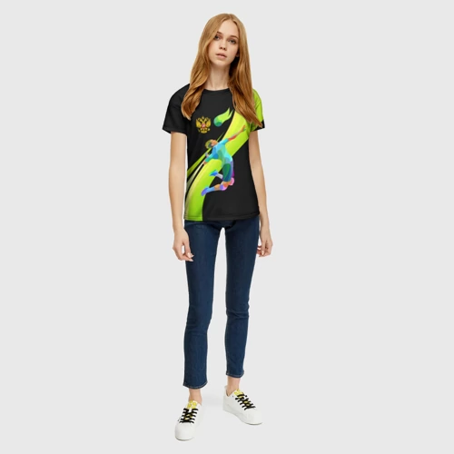 Женская футболка 3D с принтом Волейбол Россия, вид сбоку #3