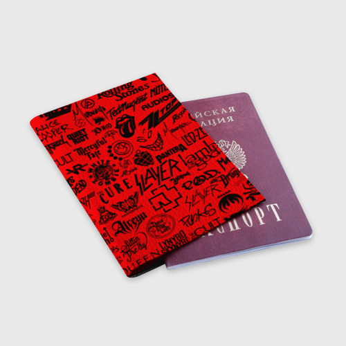 Обложка для паспорта матовая кожа Лучшие рок группы на красном, цвет черный - фото 3
