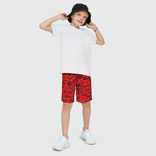 Детские спортивные шорты 3D Лучшие рок группы на красном, цвет 3D печать - фото 3