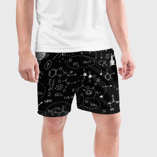 Мужские шорты спортивные Химические формулы на чёрном, цвет 3D печать - фото 3