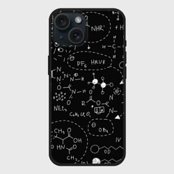 Чехол силиконовый для Apple iPhone 15 матовый Химические формулы на чёрном