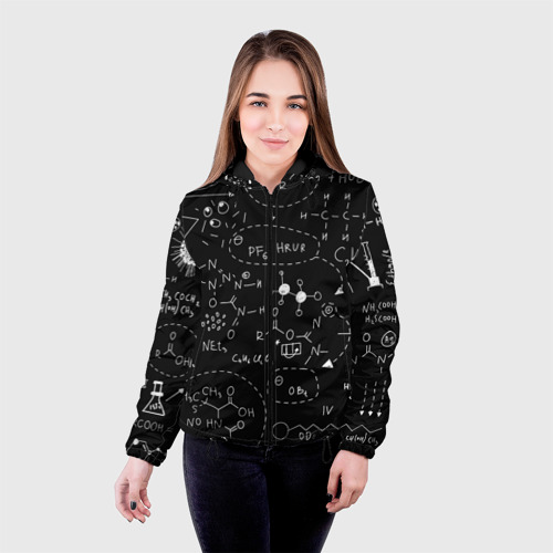 Женская куртка 3D Химические формулы на чёрном, цвет черный - фото 3